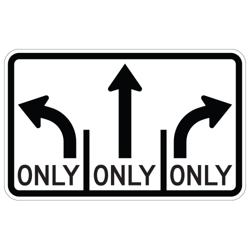 Advance Intersection 3 Lane Control Sign (mandatory middle)