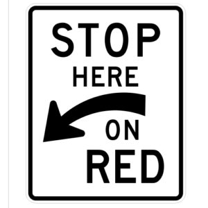 Stop Here On Red Sign (curved arrow)