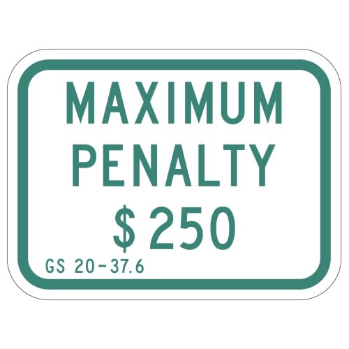 Maximum Penalty $250 Sign (North Carolina)