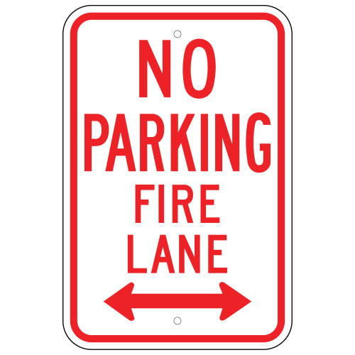 No Parking Fire Lane Sign, Double Arrow