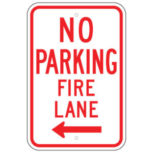 No Parking Fire Lane Sign, Left Arrow