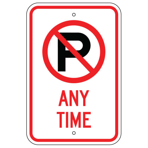 No Parking Symbol, Any Time Sign