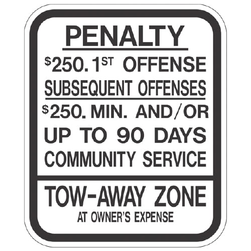 Penalty $250 1st Offense, Tow-Away Zone Sign (New Jersey)