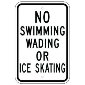 No Swimming Wading Or Ice Skating Sign